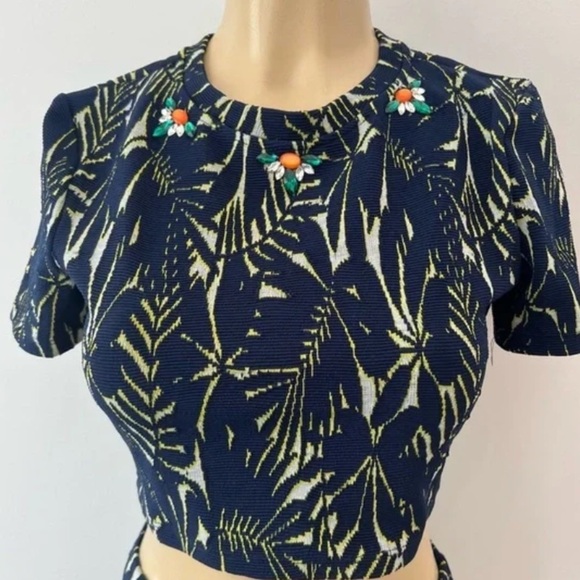 Zara Crop Top Embellished Stretch Navy Blue Size Small - Picture 12 of 12